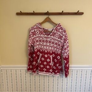 Pink Rose Patterned Hooded Sweater